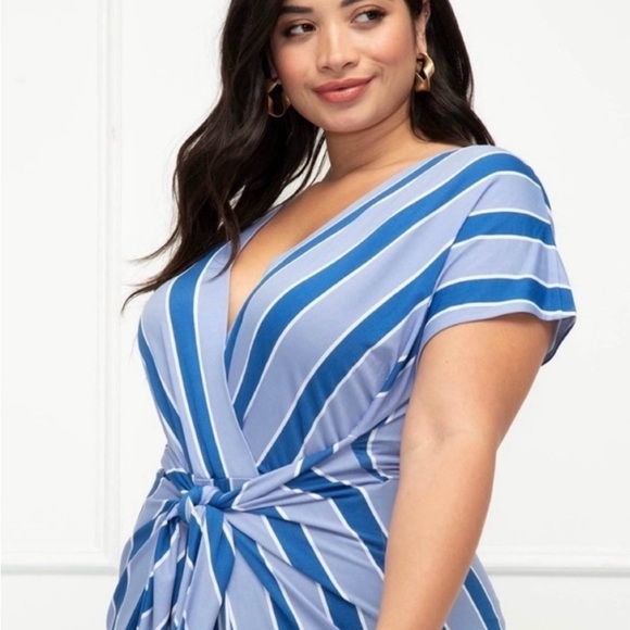 Eloquii Blue Faux Wrap Tie Front Maxi Dress - Picture 2 of 15